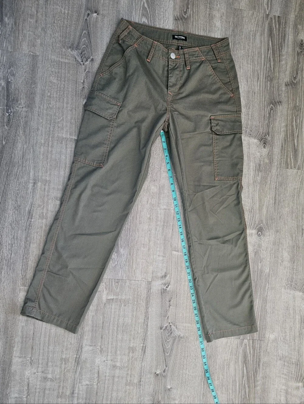 True Religion Cargo Pants Olive Green Kalamata Orange Stitch 108335 Mens Size 30